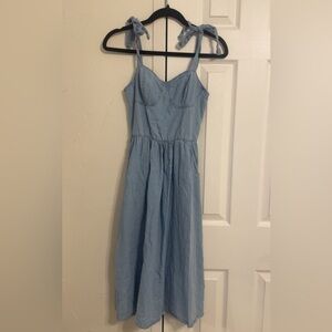 Chic Light Blue Midi Dress with Tie Straps